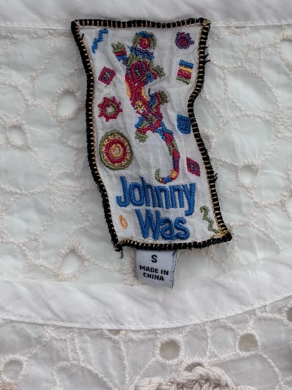 Johnny Was Nydia Applique Top Natural White Eyelet Crochet Floral Boho - Picture 6 of 10